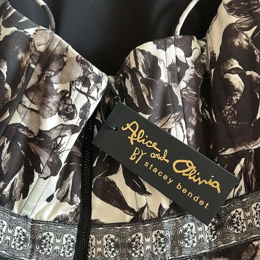 NWT!!! Alice & Olivia Florence High Low Gown Maxi w/Elevated Floral Print - Picture 11 of 15